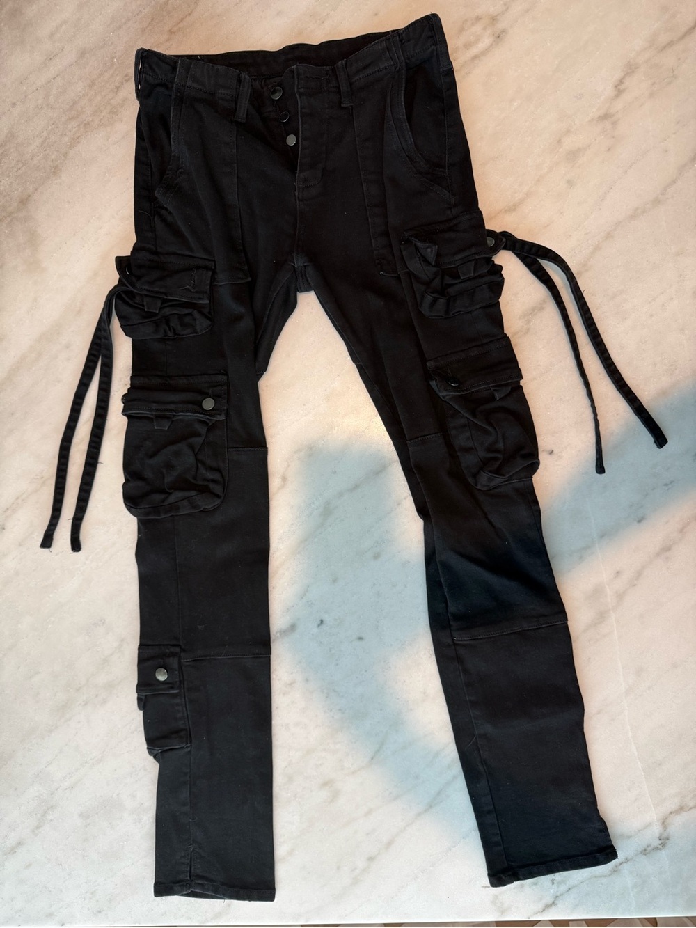 MNML Black Men's Cargo Pants with Strap Details